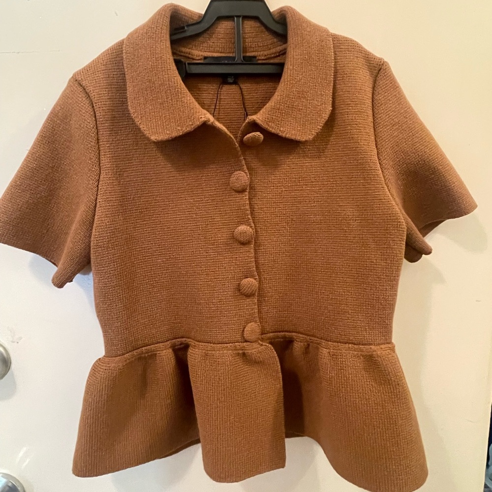 Zara Short-Sleeve Peplum Knit Jacket - Brown